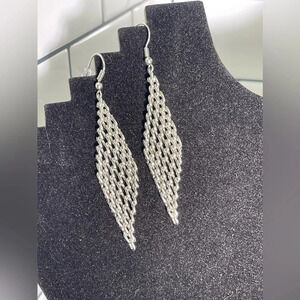 Silver Tone Chainmail Dangle Earrings
